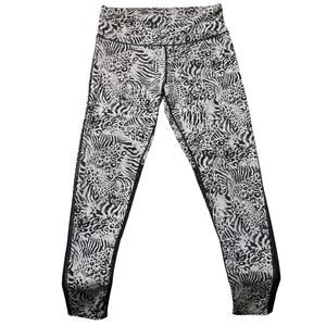 Kimberly C Women Activewear Pants L Black Animal Print Yoga Legging Mesh Logo